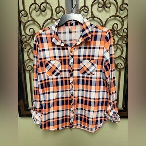 Vanity Orange and Blue Plaid Button-Up Shirt